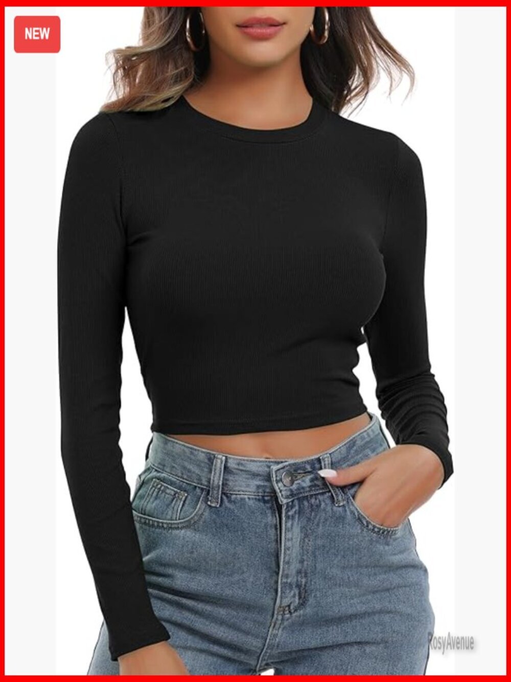 Long Sleeve Ribbed Knit Crop Top Fitted Stretchy Casual Basic Shirt